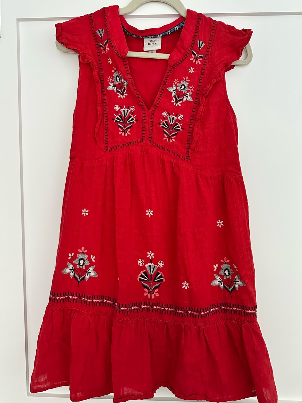 Knox Rose Red Embroidered Flutter-Sleeve Dress